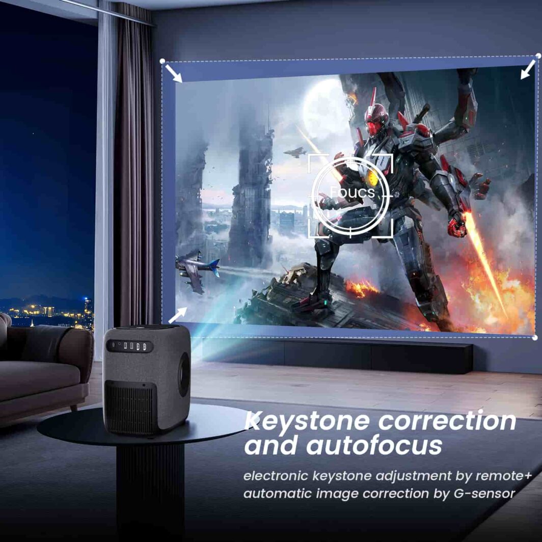 Gaming projector with auto focus and keystone correction