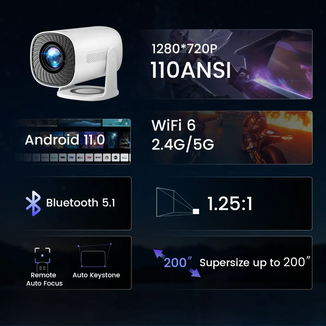 Portable projector for camping with WiFi and Bluetooth