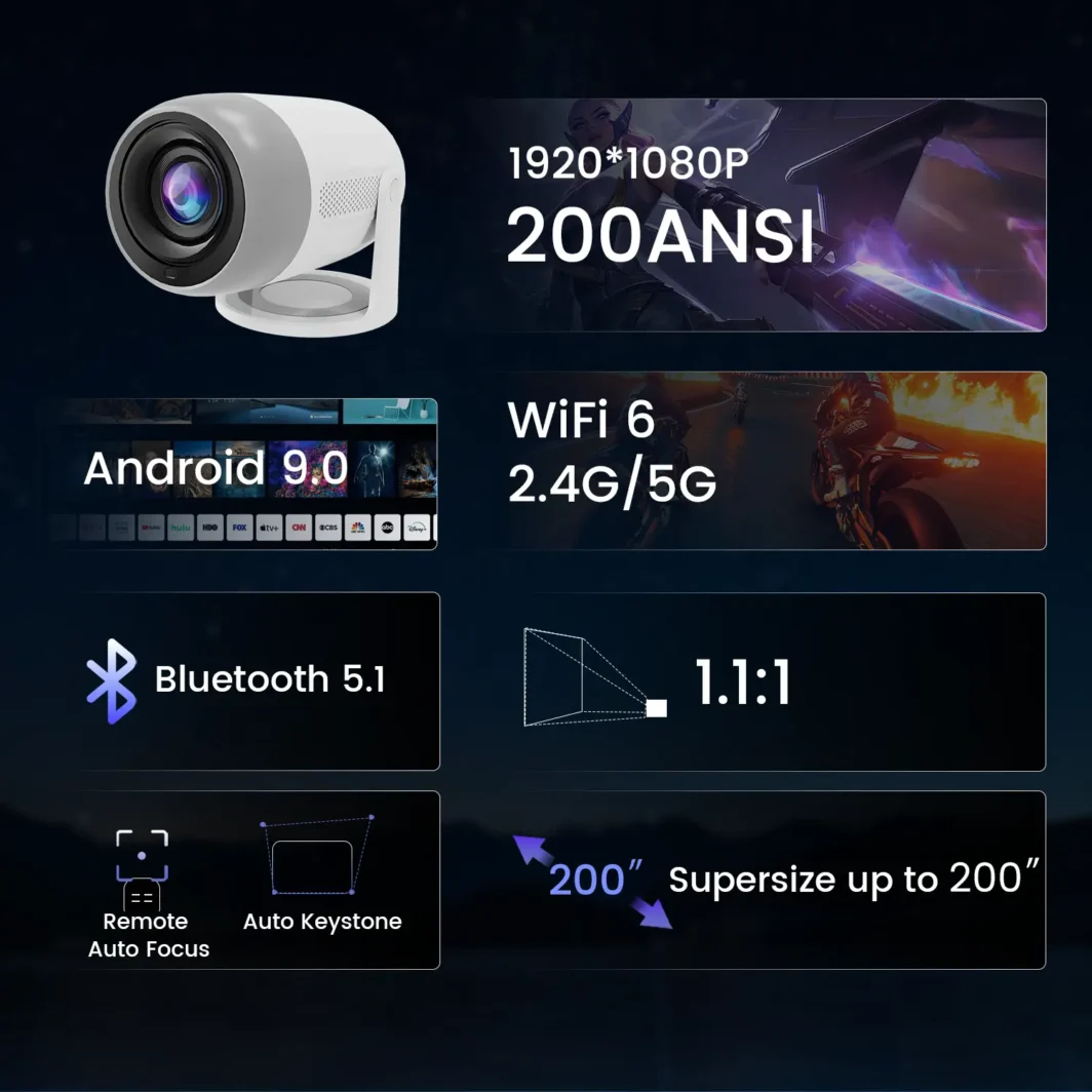 Portable video projector with WiFi and Bluetooth