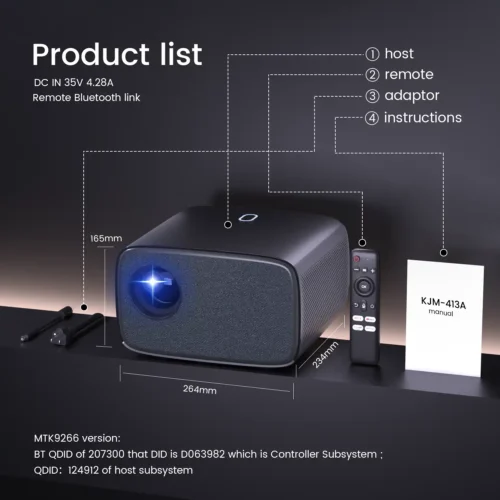 HD TV projector with remote control functionality