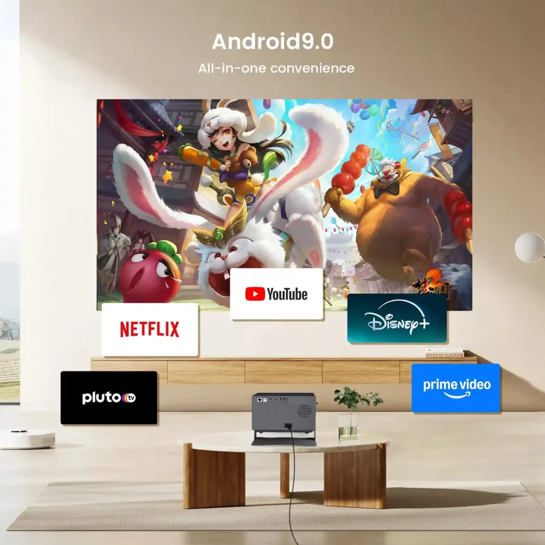 Smart TV projector with built-in apps like Netflix