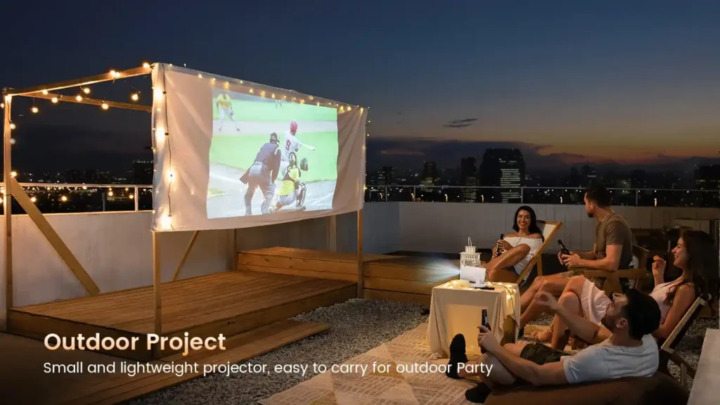 Outdoor-friendly small projector for travel and camping